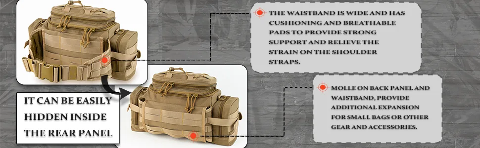 SHANGRI-LA Tactical Range Bag Outdoor Sling Backpack Hiking Fanny Waist Pack Tan - backpanel 970300