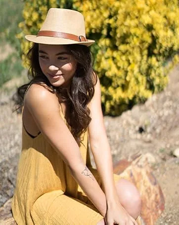 Simplicity Panama Style Trilby Fedora Straw Sun Hat with Leather Belt Light Pink Large-X-Large - fedora