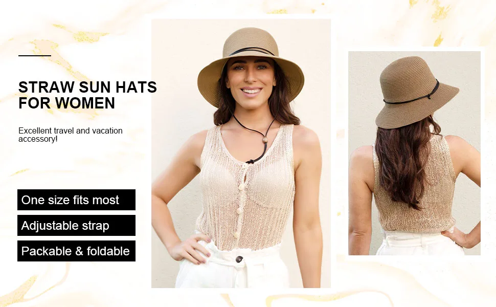 Simplicity Women's Wide Brim Straw Sun Hat with Lanyard UPF Summer Sun Hats for Women Ivory,black - beach hat