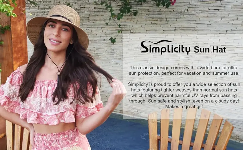 Simplicity Women's Wide Brim Straw Sun Hat with Lanyard UPF Summer Sun Hats for Women Ivory,black - summer sun hat