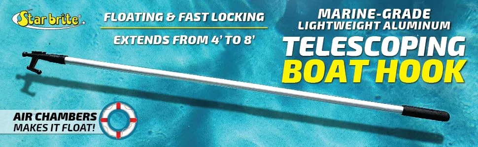 STAR BRITE Extending Boat Hook - Telescoping, Floating, Multi-Purpose - Extends from 4 ft. (124 cm) to 8 ft. (243 cm) 040609 - Star brite, Star Bright, Boat Hook, Telescoping, Extending, Floating, Lightweight, Aluminum