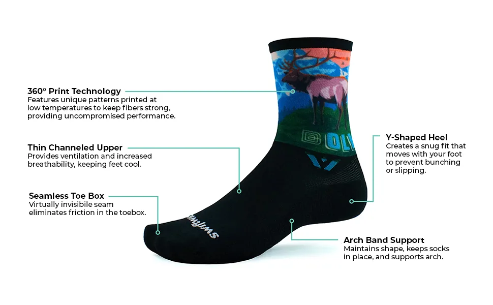 Swiftwick VISION SIX IMPRESSION National Parks Edition, Running, Hiking and Cycling Socks Banff X-Large - Vision Six Parks Tech Sheet