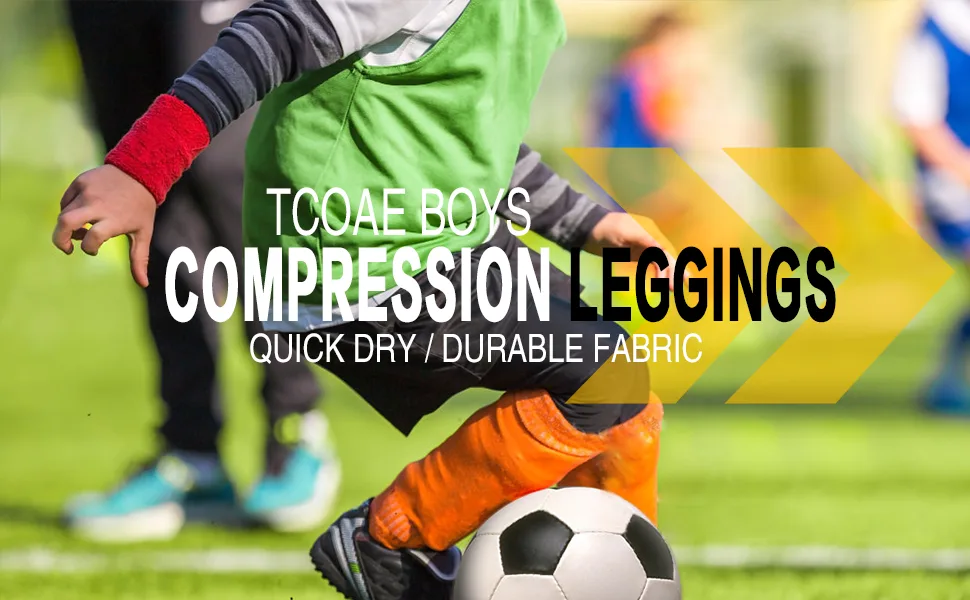 TCOAE Boys Compression Pants Running Workout Tummy Control Sports Leggings Baselayer Tights Youth Compression Leggings Black / Black Small - product information 1
