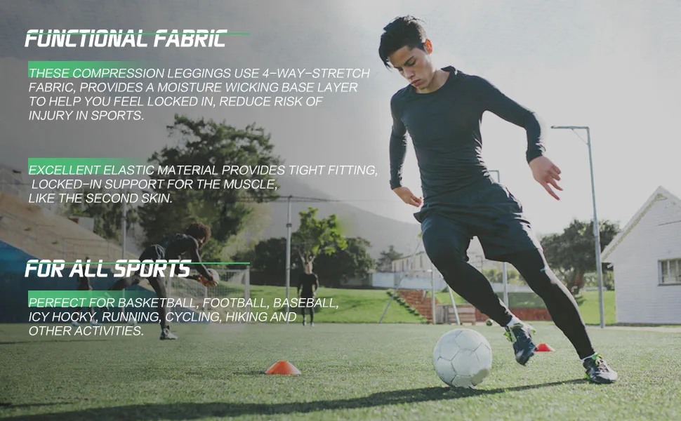 TCOAE Boys Compression Pants Running Workout Tummy Control Sports Leggings Baselayer Tights Youth Compression Leggings Black / Black Small - product information 3