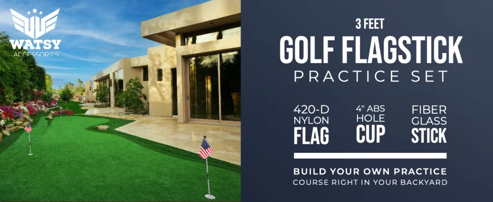 WATSY USA Golf Flagstick Practice Mini Putting Green Flags For Backyard Outdoor Patio Home Training Mini Golf Flag Kit Combo With Putting Hole Cup Portable 2-Section Design - USA Set of 1 - mini golf putting green flag cups and flags for backyard putting golf accessories aluminum flagstick