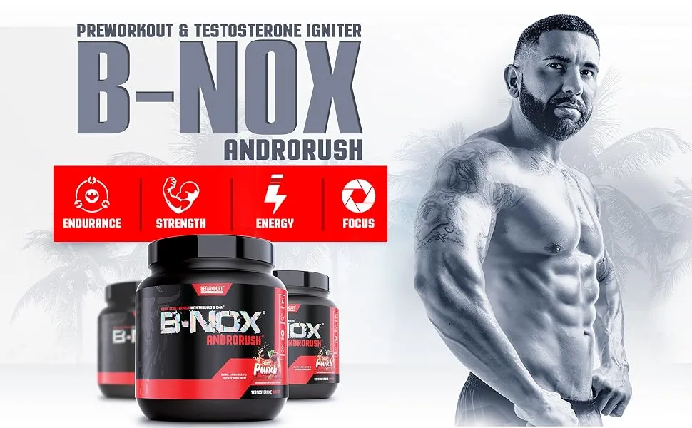 Betancourt Nutrition B-NOX Androrush Fruit Punch, 35 Servings 22.3Oz (1.3Lbs) - pre-workout and testosterone booster