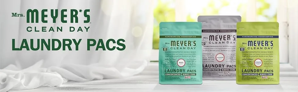 Mrs. Meyer's Laundry Detergent Pods, Biodegradable Formula, Ready to Use Laundry Pacs, Lemon Verbena, 45 Count - Mrs. Meyer