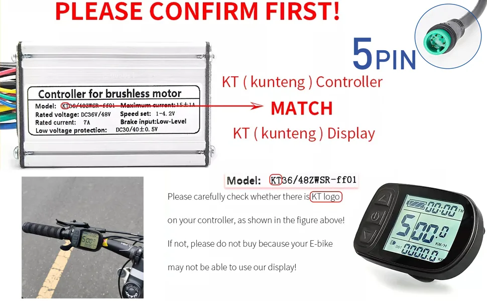 Electric Bike LCD Display, 24V/36V/48V Multi-Information Display, KT-LCD5 Display Control Panel Waterproof LCD Display Meter for Electric Bike Electric Bicycle Modification Accessories - Kind tips