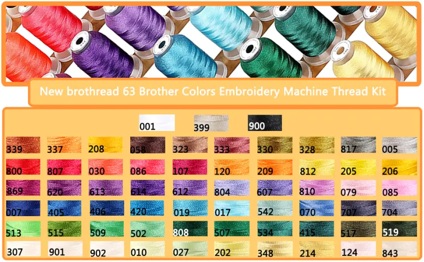 63 Brother Colors Polyester Machine Embroidery Thread Kit 500M - 63 brother colors