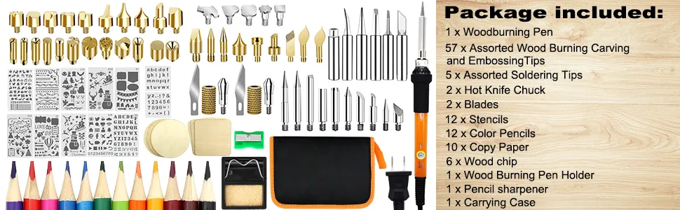 Wood Burning Kit, 110 Pieces Wood Burning Tool with Adjustable Temperature 200420C, Professional Wood Burner Pen for Embossing Carving Soldering - product information 11