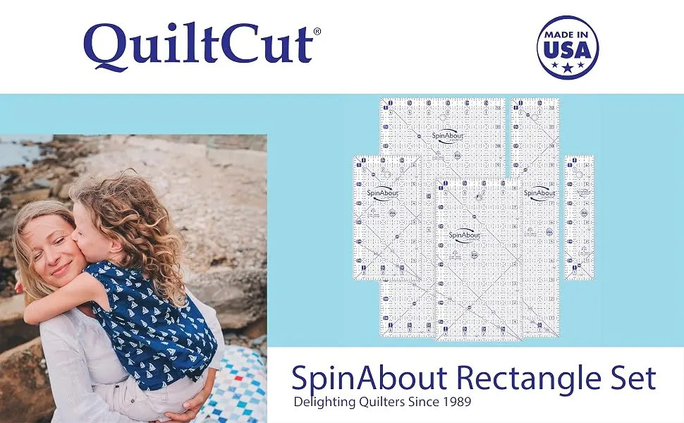 QuiltCut SpinAbout USA Made Non-Slip Quilting Ruler  5 Piece Rectangle Set - SpinAbout Set B