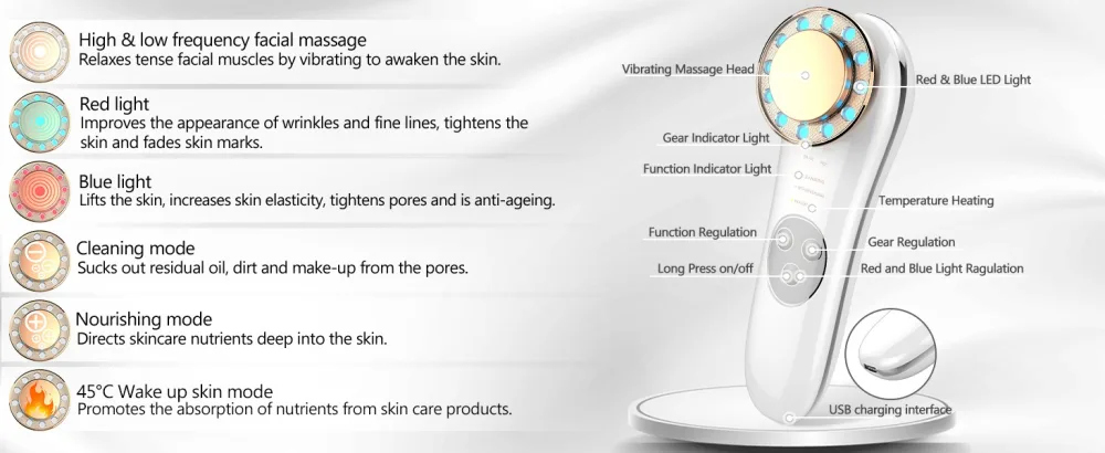 Aikertec Face Massager Electric,7 in 1 Anti-Aging High Frequency Facial Machine,Galvanic Facial Massager Machine - facial massager