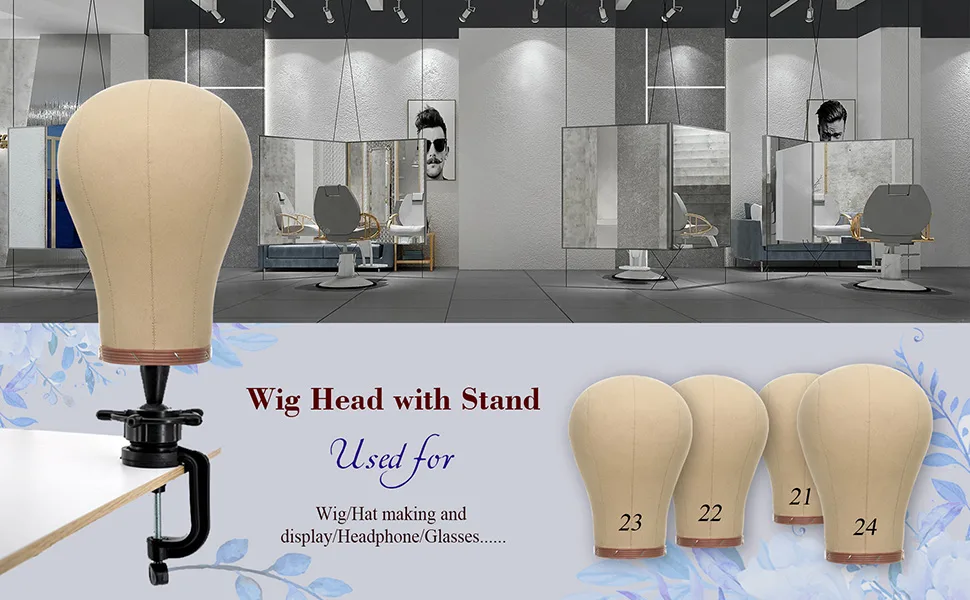 Canvas Wig Head for Wigs Mannequin Head Wig Stand for Styling Canvas Block Head with Stand(23inch) - canvas head