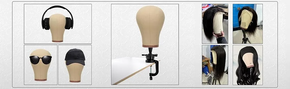 Canvas Wig Head for Wigs Mannequin Head Wig Stand for Styling Canvas Block Head with Stand(23inch) - Canvas head A+