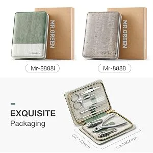MR.GREEN Manicure Sets Pedicure Kits Stainless Steel Nail Clipper Personal Care Tools with PU Leather Case ( Green) - 8888-300-6