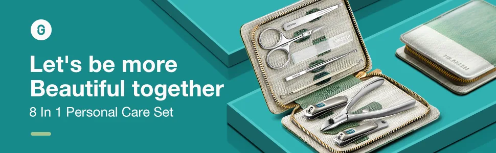 MR.GREEN Manicure Sets Pedicure Kits Stainless Steel Nail Clipper Personal Care Tools with PU Leather Case ( Green) - 8888-banner