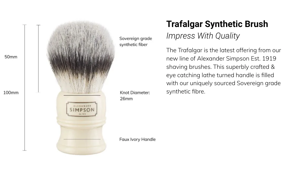 Alexander Simpson Trafalgar Synthetic Shaving Brush - Simpson Shaving Brushes - Faux Ivory Handle (T3) - product information 5