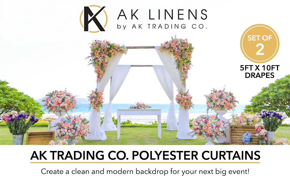 AK TRADING CO. 10 feet x 10 feet Polyester Backdrop Drapes Curtains Panels with Rod Pockets - Wedding Ceremony Party Home Window Decorations - Black - Drapes 5x10 Feet