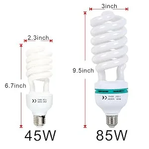 Aqirui 2 x 85W Light Bulb 5500K CFL Daylight Spiral Softbox Bulb in E27 Socket for Photography Photo Video Studio Lighting 2 Pack - product information 10