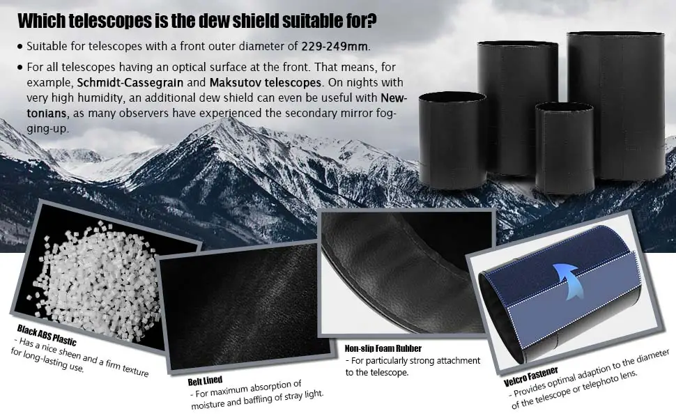 Astromania Flexible Dew Shield for Telescope Front Outer Diameter with 229-249mm Diameter - Keep Dew Away and Gives You Clear observing for The Entire Night For Outer Diameter from 229mm - 249mm - product information 20