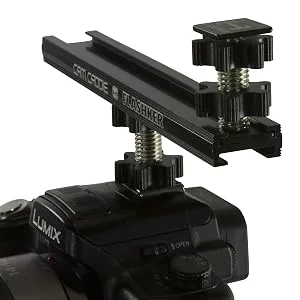 16 Inch Cold Shoe Extension Bracket - Dual Sided Camera Flash Mount with D-Flashner Adapter by Cam Caddie - Black 16-inch Black - Bracket, Mount, Extension, Cold, Hot, Flash, Shoe