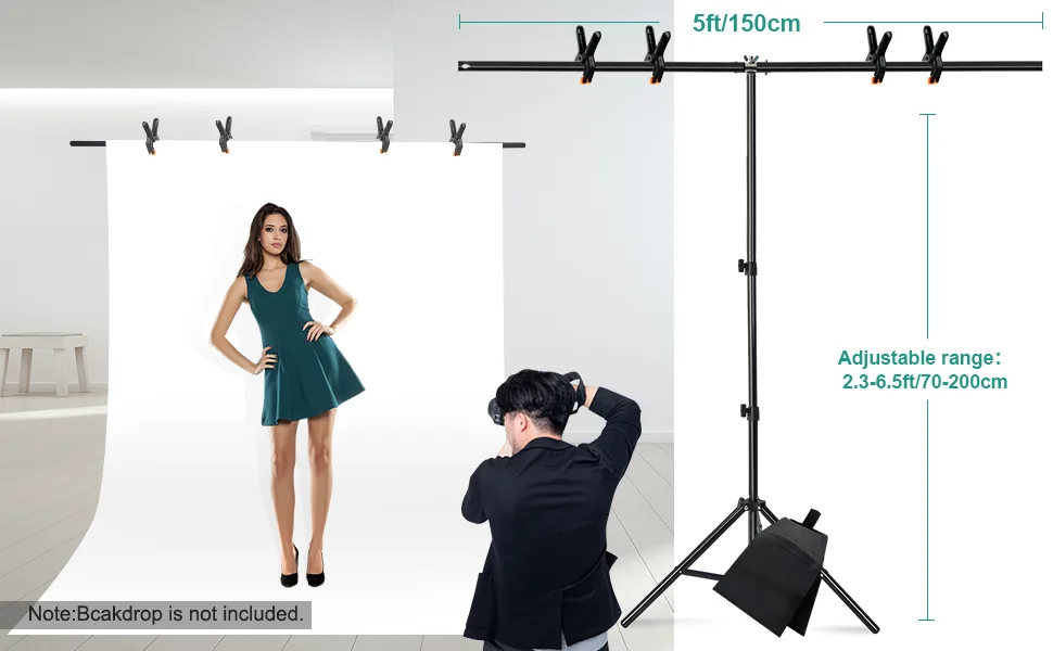 Lidlife T-Shape Backdrop Stand Kit,6.5x5ft Adjustable Photo Background Backdrop Stand with 4 Spring Clamps and Sandbag for Photography Video Studio - back drop adjustable stand