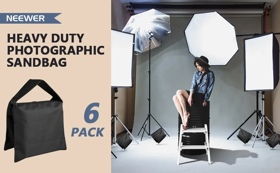 Neewer 6 Pack Black Sand Bag Photography Studio Video Stage Film Saddlebag for Light Stands Boom Arms Tripods - product information 2