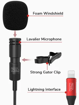 Pixel Lavalier Microphone for iPhone (Apple MFi-Certified) | Lav Mic for iPhone for Vlogging | External Microphone for iPhone Video Recording, Compatible with All Lightning Device (10ft) 10ft(3m) - finch lapel microphone for iphone
