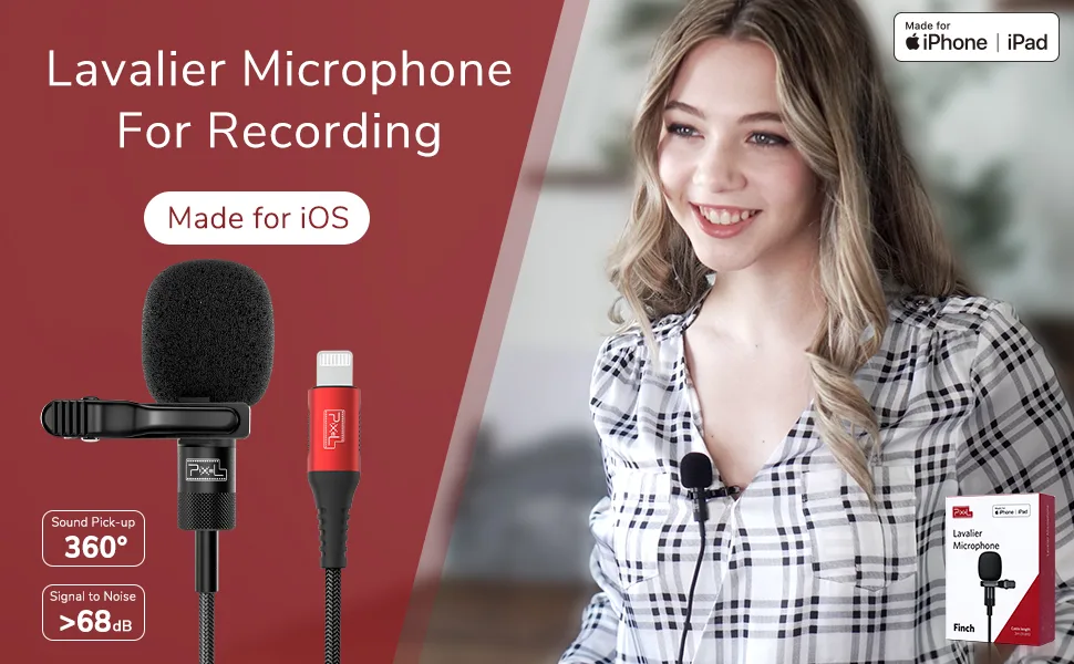 Pixel Lavalier Microphone for iPhone (Apple MFi-Certified) | Lav Mic for iPhone for Vlogging | External Microphone for iPhone Video Recording, Compatible with All Lightning Device (10ft) 10ft(3m) - lapel microphone iphone 20ft