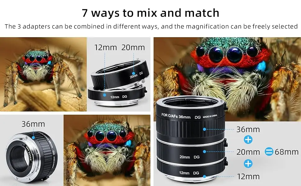VILTROX DG-C Auto Focus Macro Extension Tube Set for Canon EOS EF & EF-S Mount 5D2 5D3 5D4 6D 7D 70D T7 T6i T5i - DG-C