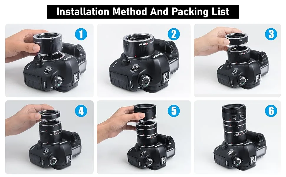 VILTROX DG-C Auto Focus Macro Extension Tube Set for Canon EOS EF & EF-S Mount 5D2 5D3 5D4 6D 7D 70D T7 T6i T5i - DG-C