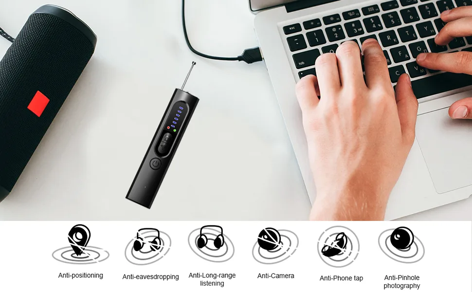 WGP Hidden Camera Detectors, Hidden Devices/Bug/Anti Spy/Listing Device/GPS Tracker/RF Detector, 5 Sensitivity Levels, 25H Working Time, Home Office Travel Black - hidden camera detector