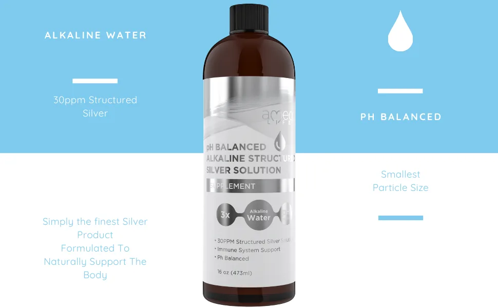 Structured Colloidal Silver Liquid - Structured Silver Water with 30ppm Colloidal Silver pH Balanced for Daily Immune and Gut Support 16 oz 16 Ounce (Pack of 1) - Silver Colloidal, Structured water digestive and immune system leaky gut candida