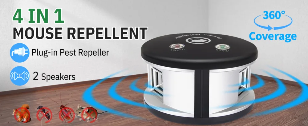 Careland Ultrasonic Repellers Squirrel Repellent,Mouse Repllent 360 Rodent Repellent 4-in-1 Mice epellent Plug-in Home Defense Pest Control for Indoor Use (Black) - ultrasonic pest repeller