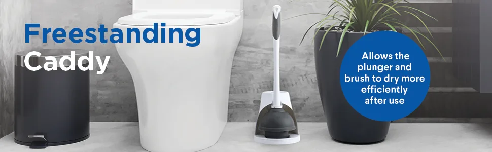 Clorox Toilet Plunger and Bowl Brush Combo Set with Caddy, White/Gray 1-Pack White/Gray - freestanding caddy