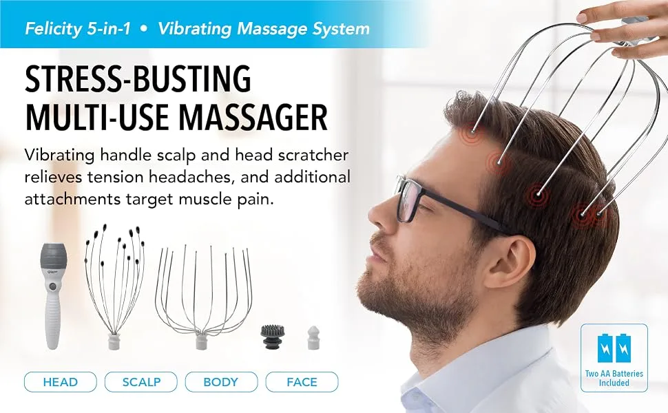 Daiwa Felicity Head Scalp Massager Scratcher 5-in-1 Stress Relief Gift Set - Main