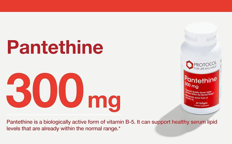 Protocol Pantethine 300mg - Form of Vitamin B5 - Metabolism, Vascular, Liver Support - 60 Softgels - Pantetheine