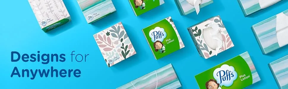 Puffs Plus Lotion Facial Tissues, 124 Count - 5 Pack - Designs for Anywhere