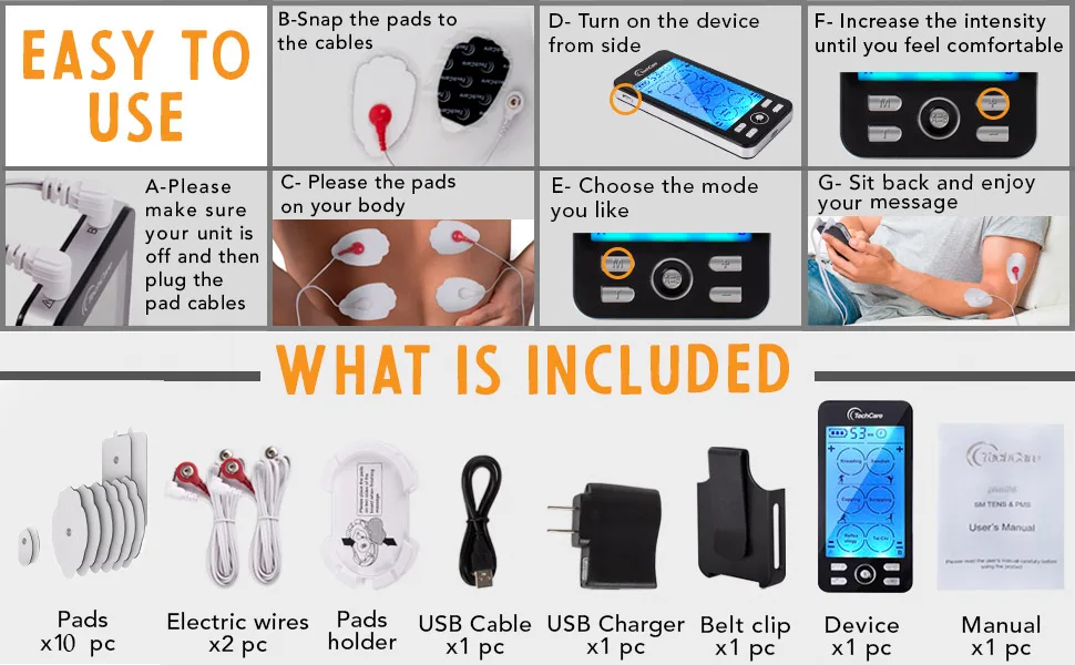 Tens Unit Plus 24 Rechargeable Electronic Pulse Massager Machine Multi Mode Device with All Accessories New Model - Plus TENS EMS Combo Unit