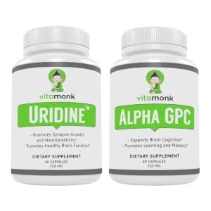 Alpha GPC and Uridine Stack - Mr Happy Stack - Uridine Monophosphate with No Artificial Fillers - Bioavailable Choline Supplements Promote Cognition, Focus, Mental Clarity and Dopamine Receptor Health - Brain Bundle