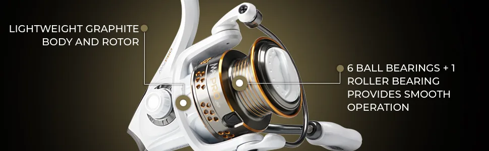 Abu Garcia Max Pro Spinning Reel, Size 60, Right/Left Handle Position, Graphite Body, Corrosion-Resistant, Machined Aluminum Spool, Front Drag System Max Pro (New Model) 10 - Box - Tech Specs 1