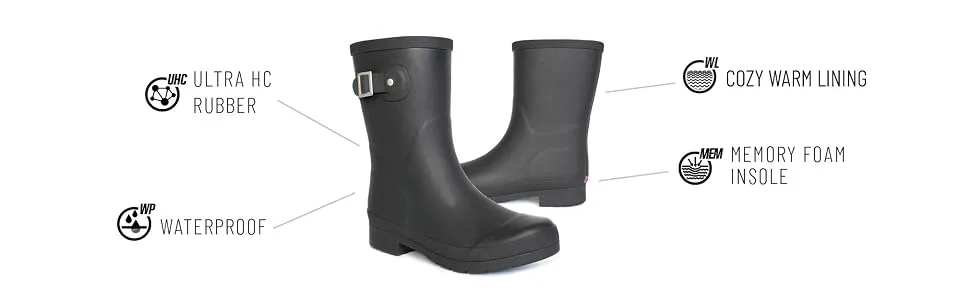 Chooka Women's Waterproof Solid Mid-Height Rain Boot 8 Delridge Black - product information 3