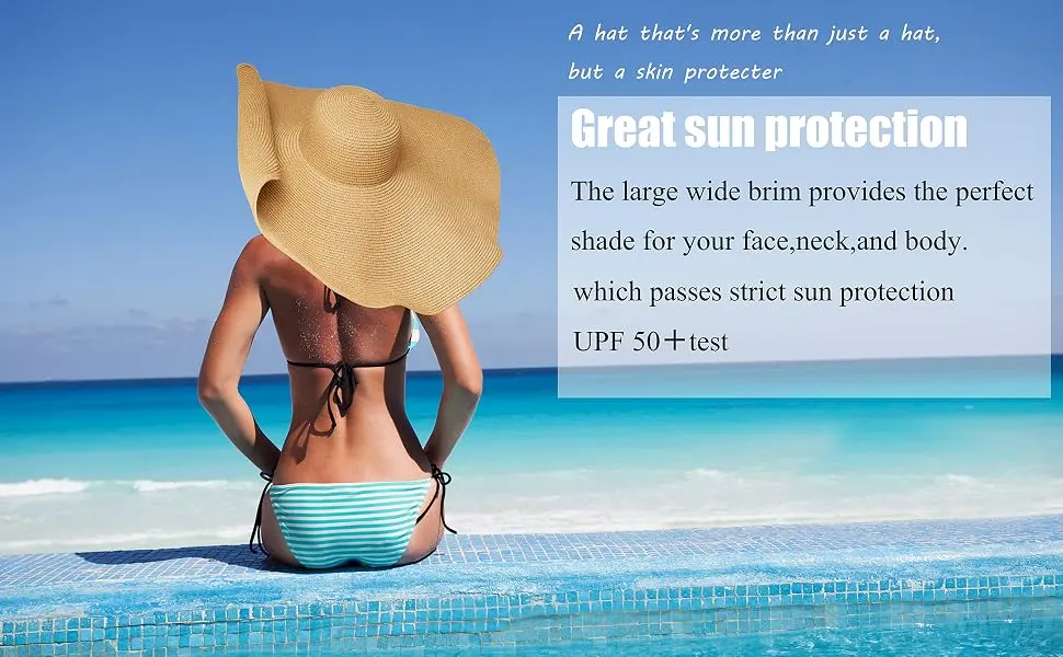 Oversized Beach Straw Hat for Women, Fashion Large Wide Brim Visor Hats Handmade Roll Up Floppy Sun Hat for Summer Beach Cap Khaki - product information 2
