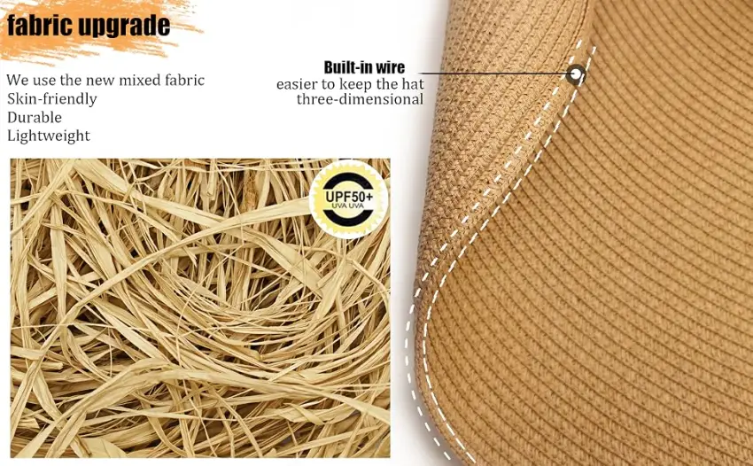 Oversized Beach Straw Hat for Women, Fashion Large Wide Brim Visor Hats Handmade Roll Up Floppy Sun Hat for Summer Beach Cap Khaki - product information 4