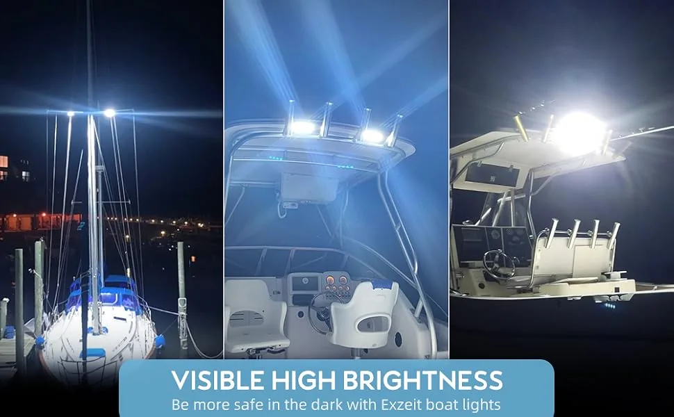 EXZEIT Waterproof Led Boat Lights, 2 pc 72W Deck/Dock Marine Lights 4000LMS 120Flood Light, 6.3inch, 12/24 V Led Light Bar White Light - boat lights marine lgihts navigation lights