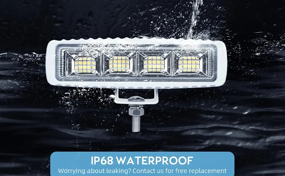 EXZEIT Waterproof Led Boat Lights, 2 pc 72W Deck/Dock Marine Lights 4000LMS 120Flood Light, 6.3inch, 12/24 V Led Light Bar White Light - waterproof boat lights marine lights navigation light