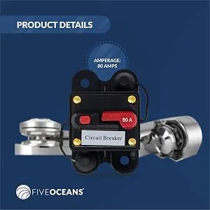 Five Oceans Anchor Windlass Circuit Breaker with Manual Reset Button, 12 Volts, Waterproof IP67, Surface Mount, Easy Installation 80 Amps - five oceans, partsam, pactrade, attwood, fortress, seachoice, seadog