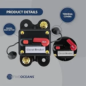 Five Oceans Anchor Windlass Circuit Breaker with Manual Reset Button, 12 Volts, Waterproof IP67, Surface Mount, Easy Installation 80 Amps - five oceans, partsam, pactrade, attwood, fortress, seachoice, seadog