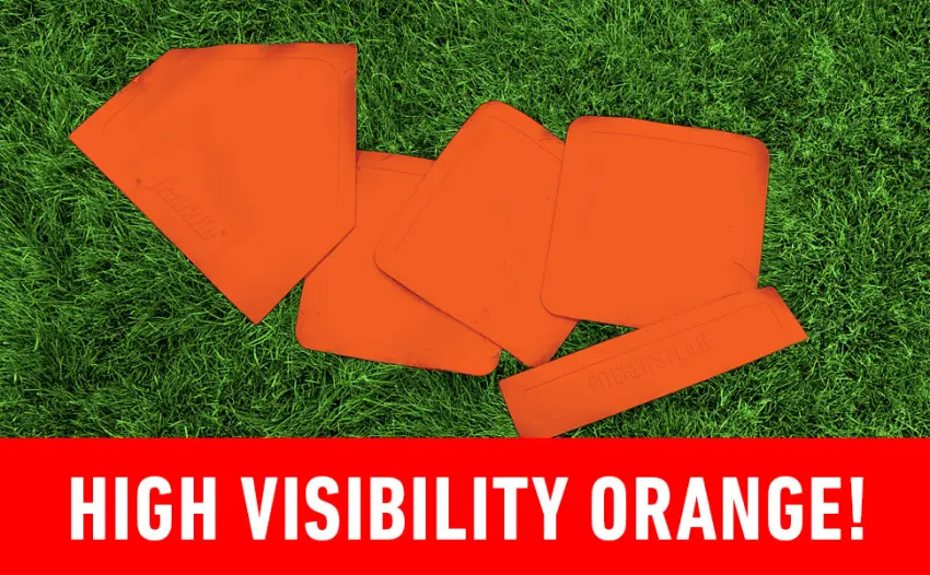 Franklin Sports Thrown Down Baseball Bases with Home Plate and Pitcher's Rubber - Backyard Kids Rubber Base Set Perfect for Baseball, Teeball, + Kickball Orange - base set baseball, baseball base plates, baseball base set, baseball bases, baseball bases yard set