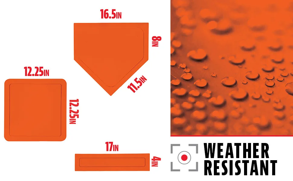 Franklin Sports Thrown Down Baseball Bases with Home Plate and Pitcher's Rubber - Backyard Kids Rubber Base Set Perfect for Baseball, Teeball, + Kickball Orange - base set baseball, baseball base plates, baseball base set, baseball bases, baseball bases yard set